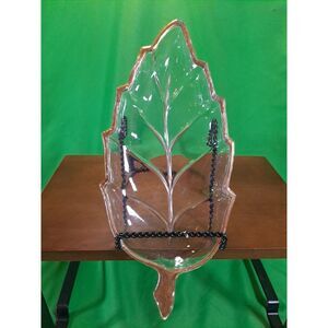 Vintage Glass Leaf Candy/ Nut Dish With Gold Trim / 10" X 4"‎